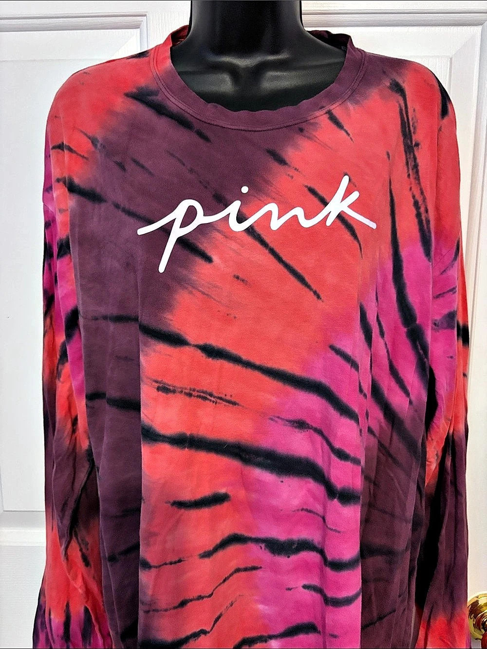 PINK Victoria's Secret Tie-Dye Long Sleeve Top in Red & Pink NWT size XL